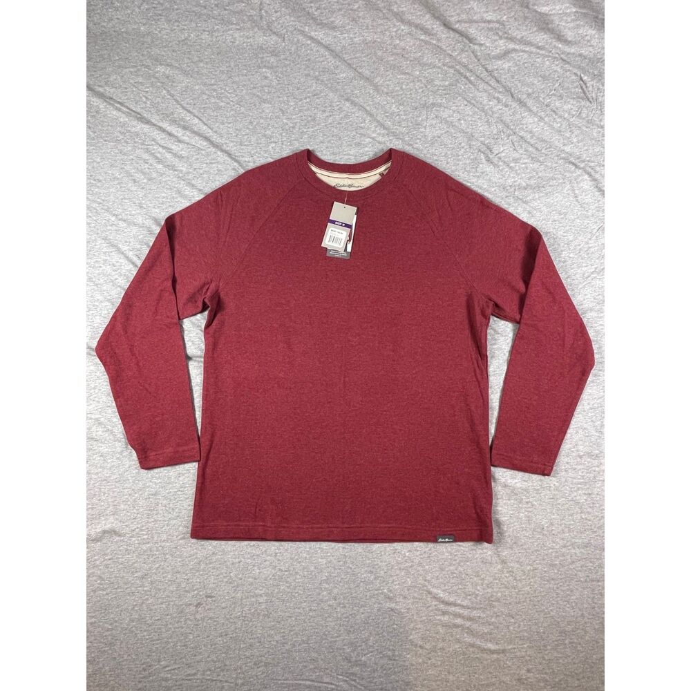 Eddie Bauer Men's Double Knit Raglan Rugby Pullover Jersey Sz Medium Heather Red